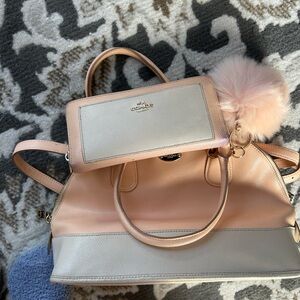 💖 COACH Peach White Colorblock Leather Satchel & Matching Wallet Set